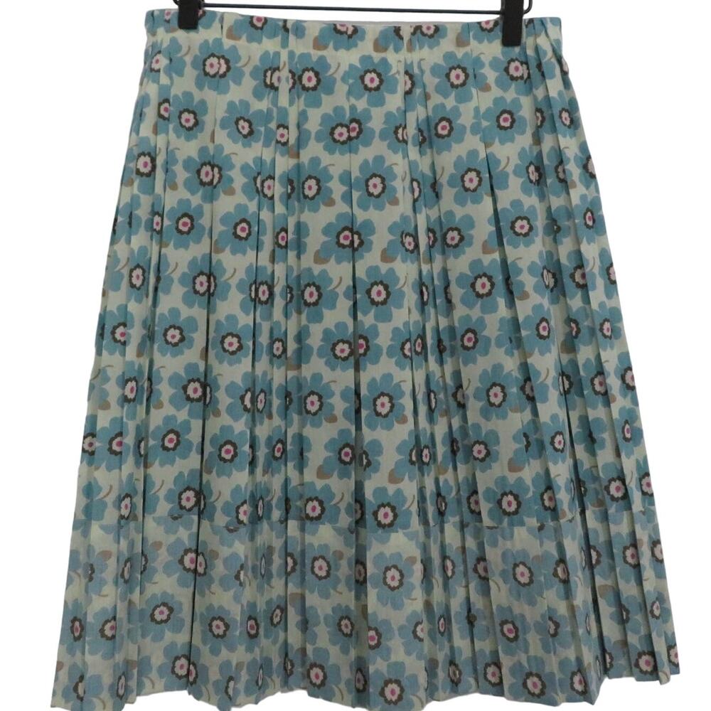 Vera Wang Lavender Label Women Sz 2 Blue Cream Floral Pleated Midi Skirt A Line